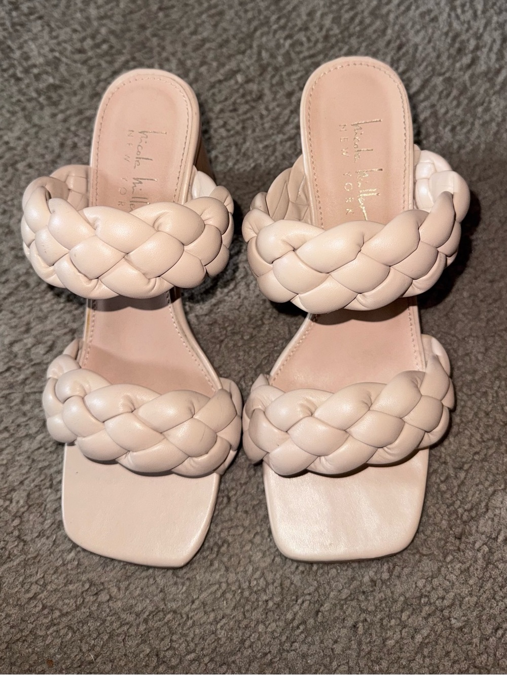 Braided Double-Strap Heeled Slides in Light Blush